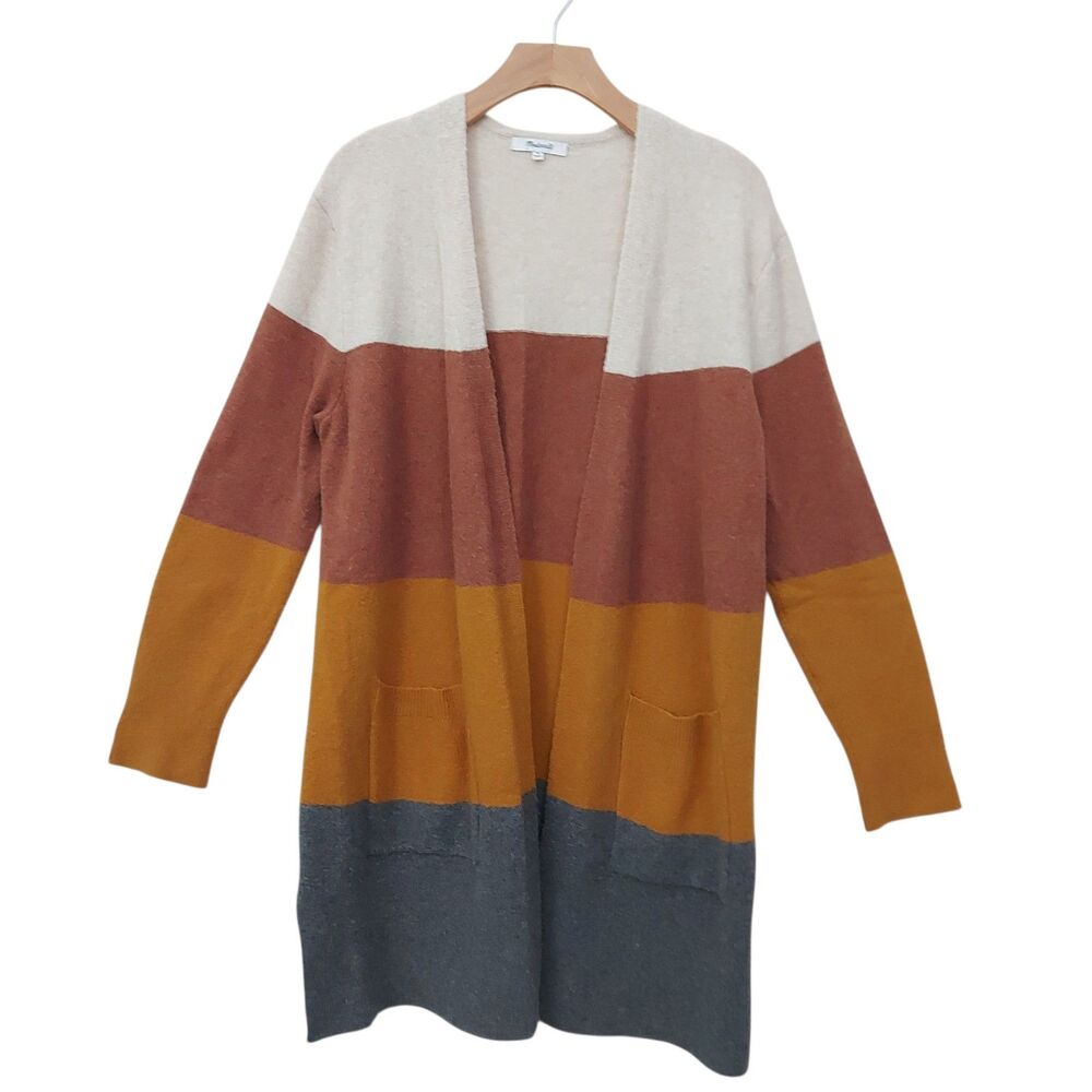 Madewell Womens Cardigan Medium Brown Colorblock Pockets Wool Blend Layering